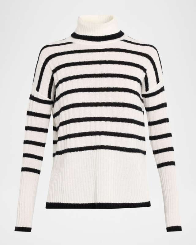 Cashmere Striped Rib Knit Turtleneck